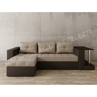 Угловой диван Константин со столом бежевая рогожка/коричневая экокожа 01/603