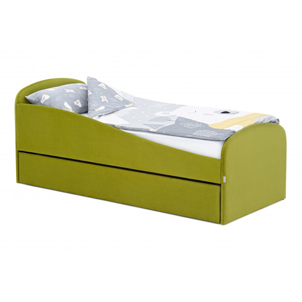  Детская мягкая кровать с ящиком Letmo оливковый (велюр)
