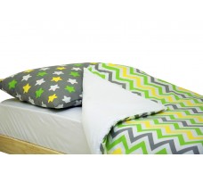 Детское постельное белье Бельмарко Звёзды жёлтый, зелёный, белый, фон графит — зигзаги жёлтый, зелёный ,графит
