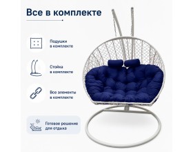 Подвесное кресло Кокон Дабл (белый/синий)