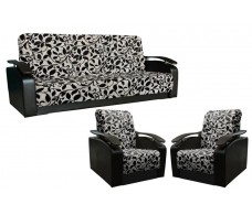 Комплект мягкой мебели Антуан (рогожка листок черный/кожзам черный)