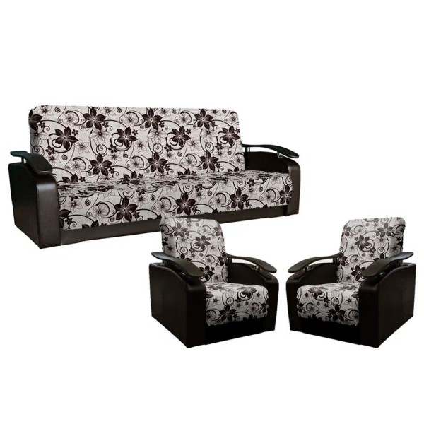 Комплект мягкой мебели Антуан (рогожка цветок крупный коричневый/кожзам коричневый)