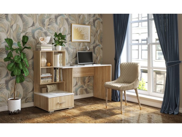 Письменно-компьютерный стол ПКС-10 сонома / белый глянец