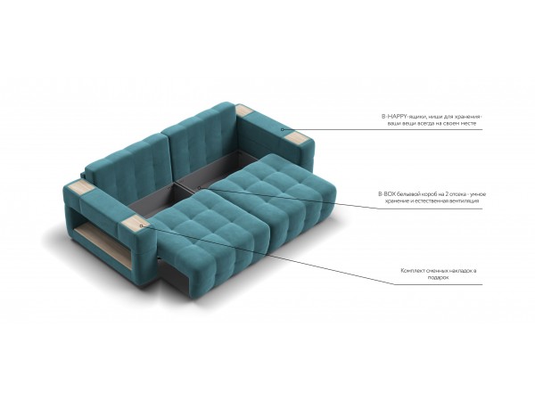 Диван BOSS.XO велюр Monolit зеленый/ WOOD Snow