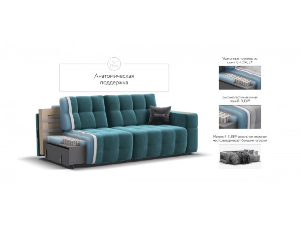 Диван BOSS.XO велюр Monolit зеленый/ WOOD Snow
