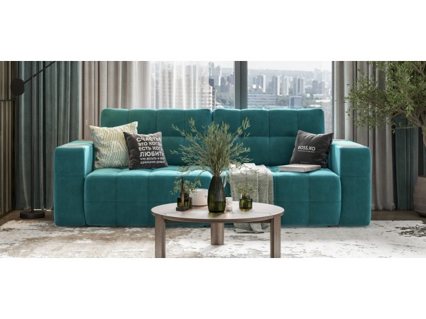 Диван BOSS.XO велюр Monolit зеленый/ WOOD Snow