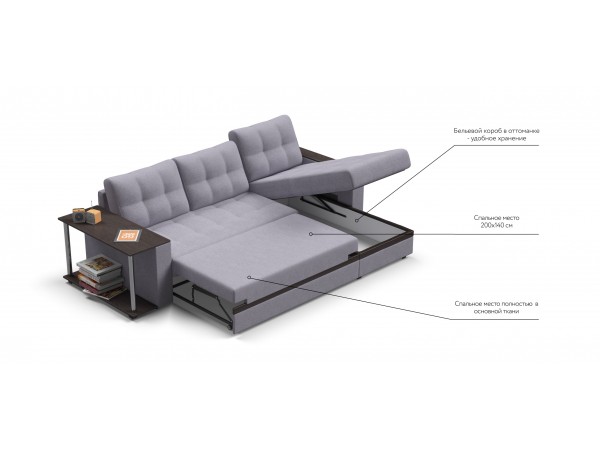 Угловой диван Атланта НПБ рогожка Malmo платина