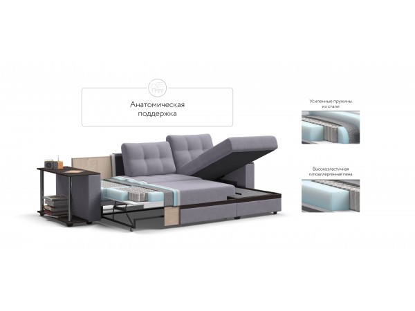 Угловой диван Атланта НПБ рогожка Malmo платина