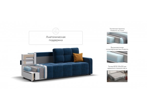 Диван Денди велюр Monolit синий