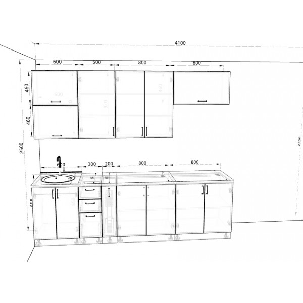 Кухня Вариант фасада Олива чёрный металлик 2,7м