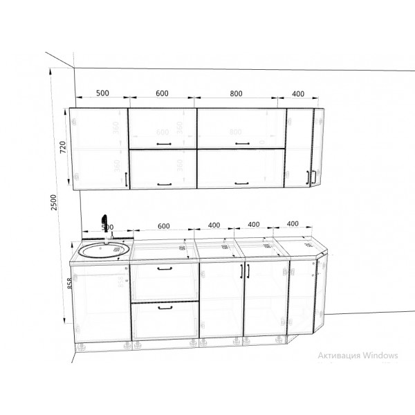 Кухня Вариант фасада Олива чёрный металлик/белый металлик 2,3м