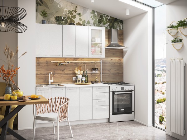 Кухня Вариант фасада Олива Белый металлик