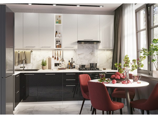 Кухня Вариант фасада Олива Белый металлик