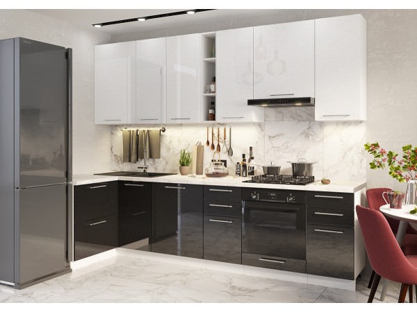 Кухня Вариант фасада Олива Белый металлик