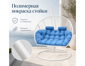 Подвесное кресло кокон Двойной Премиум Зигзаг (белый/голубой)