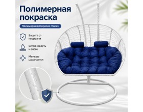 Подвесное кресло кокон Двойной Премиум Зигзаг (белый/синий)