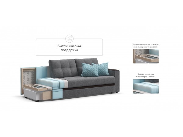 Диван Атланта Люкс SE рогожка Malmo серый