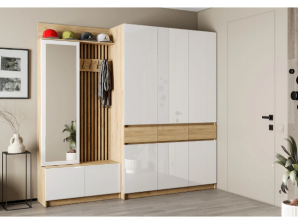 Шкаф Стоуби ШК-1500 Дуб крафт золотой/Глянец белый