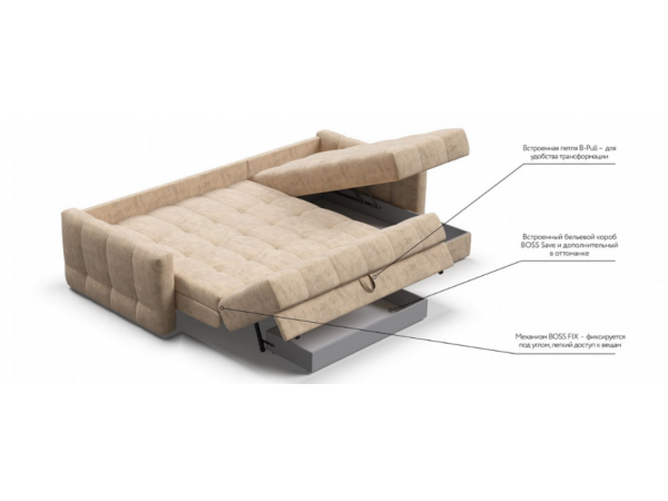 Угловой диван BOSS Sleep 160 Велюр Роял шампань