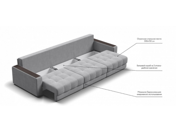 Диван BOSS GRAND Велюр Monolit сталь