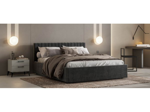 Кровать РОНДА 160*200+ПМ велюр MONOLIT  серая