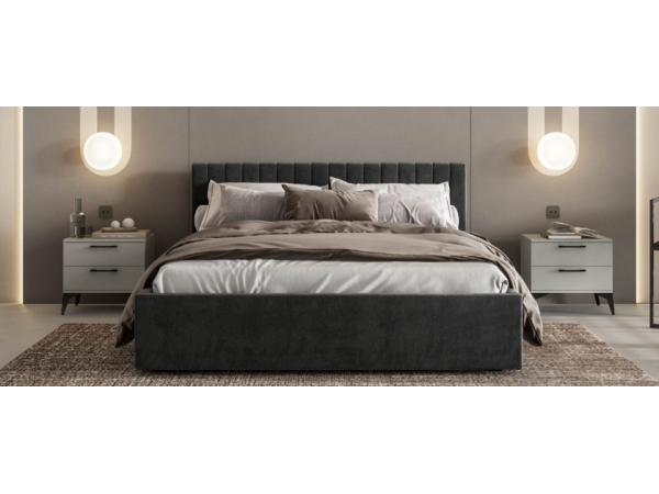 Кровать РОНДА 160*200+ПМ велюр MONOLIT  серая