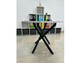 Стол обеденный KL90Х Мрамор Карельский снежный/Черная опора