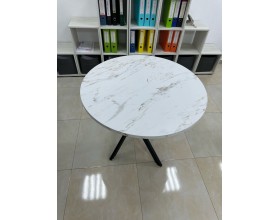 Стол обеденный KL90Х Мрамор Карельский снежный/Черная опора