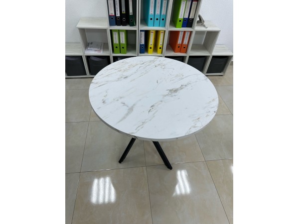 Стол обеденный KL90Х Мрамор Карельский снежный/Черная опора