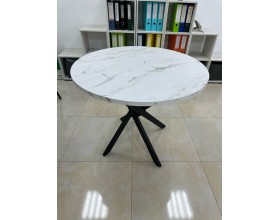 Стол обеденный KL90RX (бабочка) Мрамор Карельский снежный/Черная опора