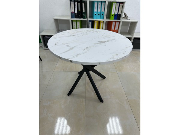 Стол обеденный KL90RX (бабочка) Мрамор Карельский снежный/Черная опора