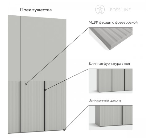 Шкаф BOSS LINE 150 - 3Д Шиншилла серая, Грей софт