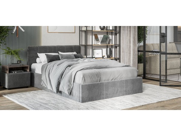 Кровать Белла велюр Monolit серый + ПМ 160*200