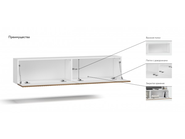 ТВ Тумба BOSS MILLING 150 Белый снег, Дуб американский