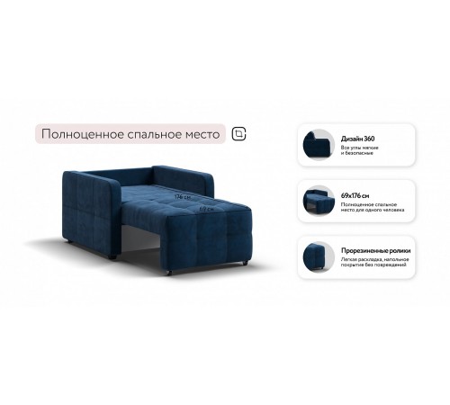 Кресло-кровать Денди Слим велюр Monolit синий Кресло-кровать Денди Слим велюр Monolit синий