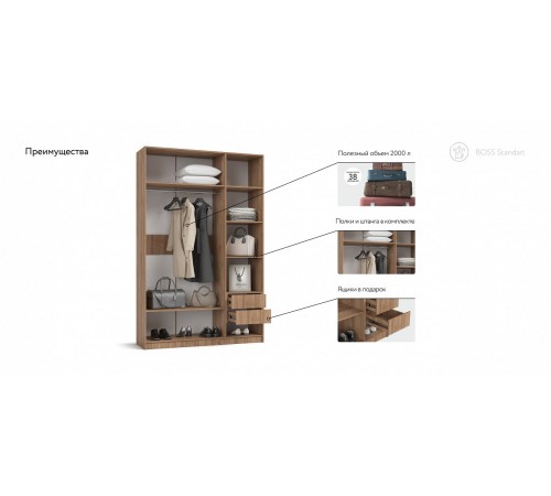 Шкаф BOSS STANDART 150 - 3Д Орех Селект Шкаф BOSS STANDART 150 - 3Д Орех Селект