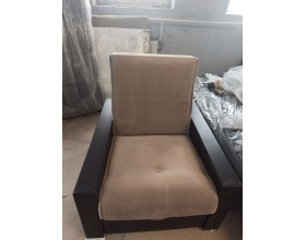 Уценка!!!!30/002 Кресло-кровать Шарк (кордрой бежевый, экокожа коричневая) БЕЗ НАКЛАДОК