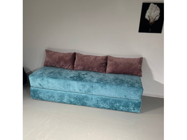 Диван Нельсон бескаркасный плюш лагуна ,подушки плюш розовый