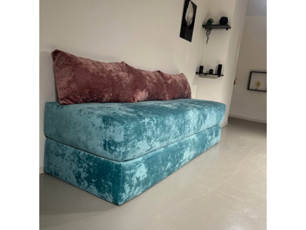 Диван Нельсон бескаркасный плюш лагуна ,подушки плюш розовый