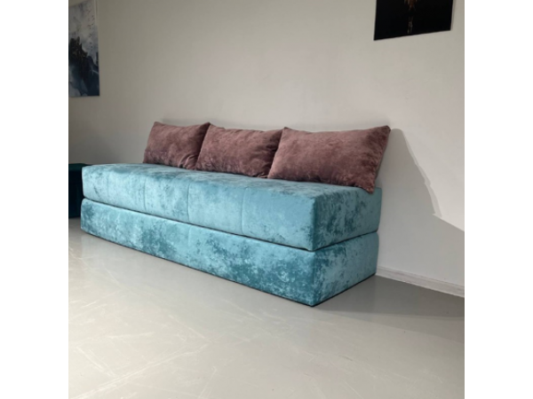 Диван Нельсон бескаркасный плюш лагуна ,подушки плюш розовый