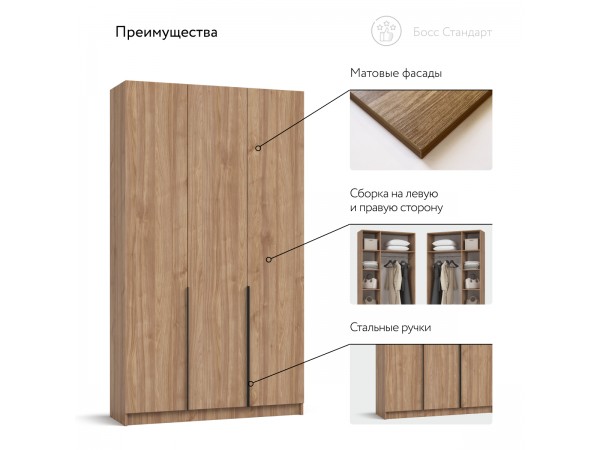 Босс Стандарт 120*220 шкаф распашной 3Д Орех Селект