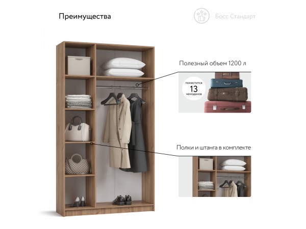 Босс Стандарт 120*220 шкаф распашной 3Д Орех Селект