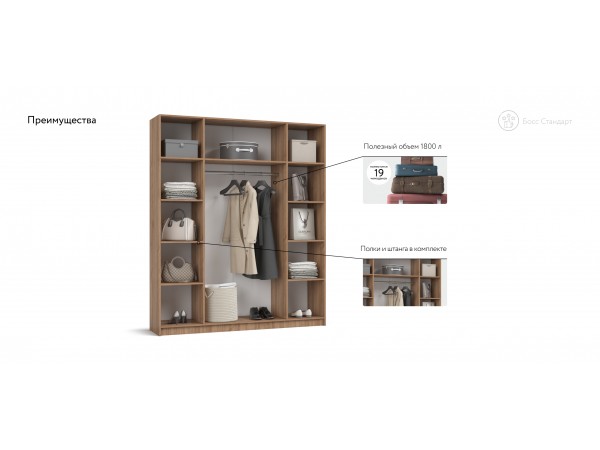 Босс Стандарт 180*220 шкаф распашной 4Д Орех Селект
