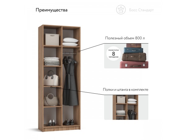 Босс Стандарт 80*220 шкаф распашной 2Д Орех Селект
