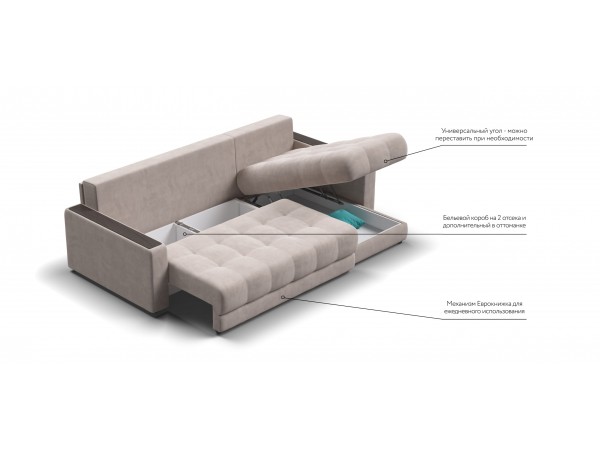 Угловой диван BOSS 3.0 Classic XL велюр Monolit латте