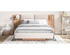 Босс Лофт Кровать+ПМ 160*200 Орех селект, Велюр Монолит латте