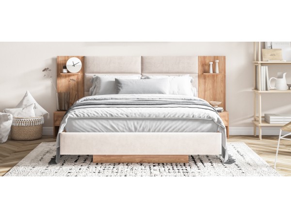 Босс Лофт Кровать+ПМ 160*200 Орех селект, Велюр Монолит латте