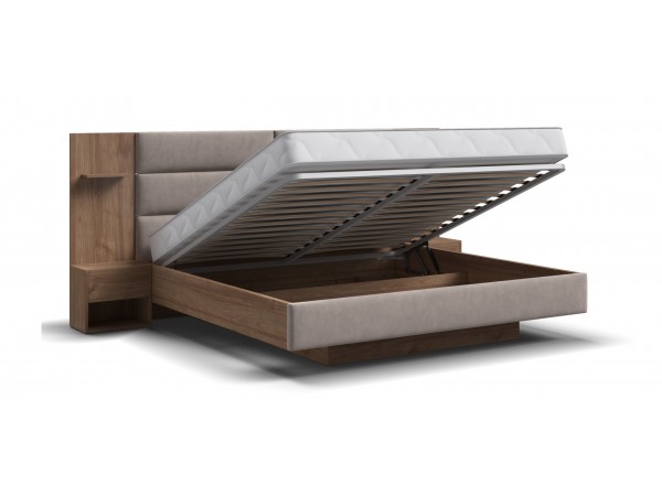 Босс Лофт Кровать+ПМ 160*200 Орех селект, Велюр Монолит латте