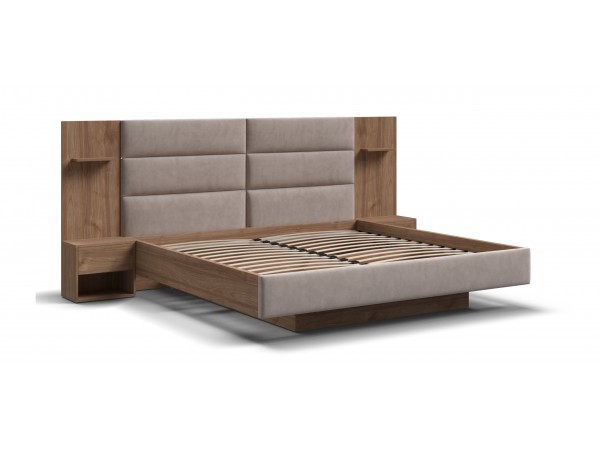 Босс Лофт Кровать+ПМ 160*200 Орех селект, Велюр Монолит латте