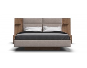 Босс Лофт Кровать+ПМ 160*200 Орех селект, Велюр Монолит латте